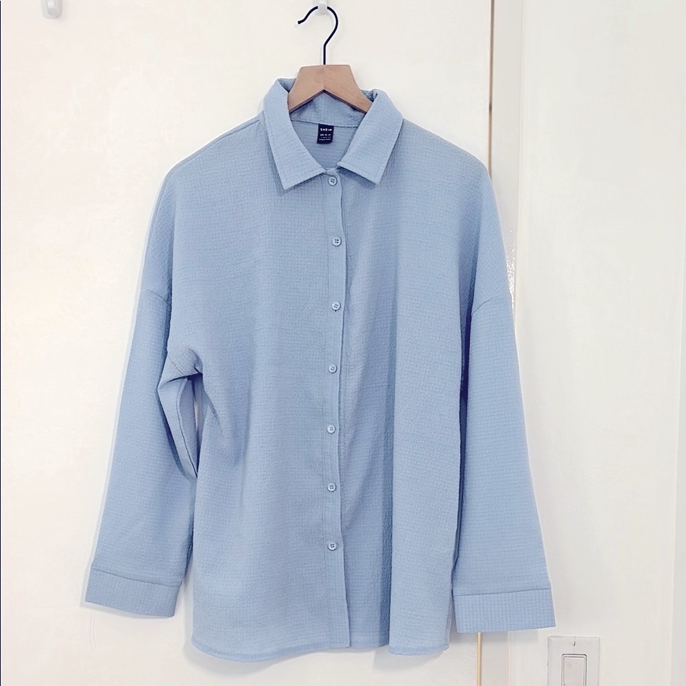 Oversized Light Blue Button-Up Blouse